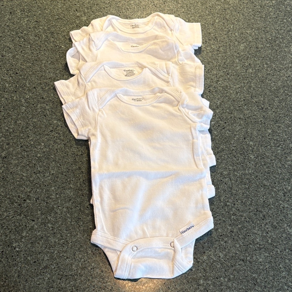 4-Gerber Classic White Baby Bodysuits